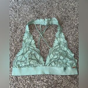Victoria’s Secret PINK! Sage Green Lace Floral Halter Bralette Size Medium
